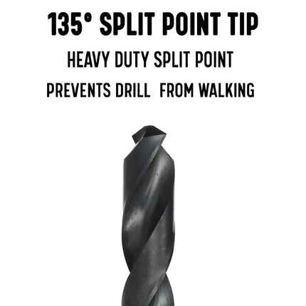 Drill America DWDST Series High-Speed Steel Screw Machine Length Drill Bit, Black Oxide Finish, Round Shank, Spiral Flute, 135 Degrees Split Point, 1-11/64" Size, Pack of 1