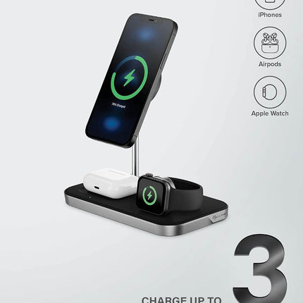 ALOGIC MagSpeed 3-in-1 Wireless Charging Station, MagSafe Compatible for iPhone 12/13 series, Wireless Charging enabled AirPods Case & All Apple Watch Models, LED indicator, Certified safe.