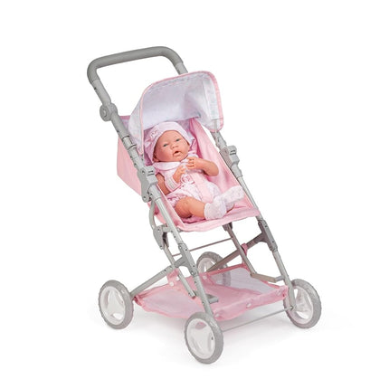 JC Toys - Folding pushchair, for dolls up to 45 cm, ideal for playing and walking, Pink with floral decoration, designed by Berenguer, +3 years