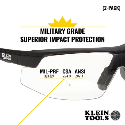 Gafas de seguridad Klein Tools 60171, equipo de protección individual (EPI) con semimontura, resistentes a los arañazos y antivaho, lentes transparentes, paquete de 2