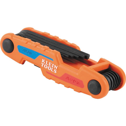 KLEIN TOOLS 70590 Juego combinado de llaves hexagonales plegables compactas, métricas y SAE, 12 llaves, acero de aleación tratado térmicamente de fuerza industrial