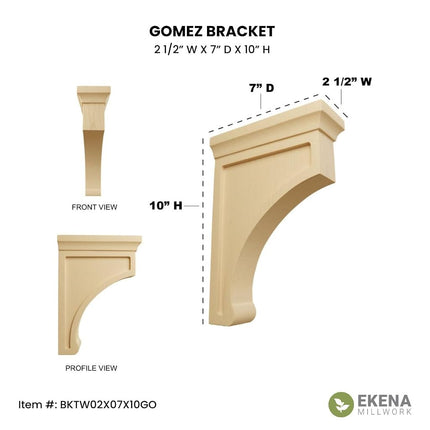 Ekena BKTW02X07X10GOMA 2 1/2-Inch Width x 7-Inch Depth x 10-Inch Height Large Gomez Wood Bracket - Maple