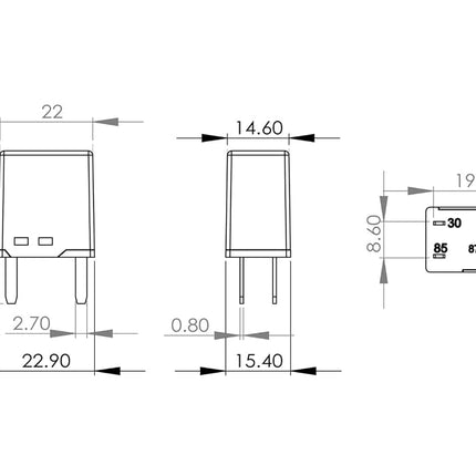 Bosch 0986AH0115 Mini Relay 12V 30A, IP5K4, Operating Temperature from -40 Degree to 100 Degree C, 4 Pin Relay without Holder