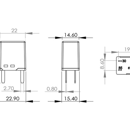 Bosch 0986AH0115 Mini Relay 12V 30A, IP5K4, Operating Temperature from -40 Degree to 100 Degree C, 4 Pin Relay without Holder