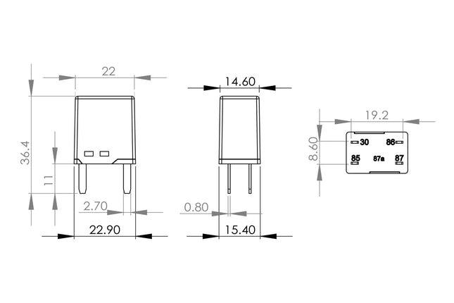 Bosch 0986AH0115 Mini Relay 12V 30A, IP5K4, Operating Temperature from -40 Degree to 100 Degree C, 4 Pin Relay without Holder