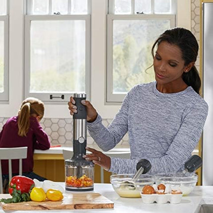 GE Immersion Hand Blender, 500 Watt High-Performance, 3-in-1 with Blend & Chop, Whisk & Chopping Jar Attachments, Dual Speed Immersion for Easy One-Handed Operation, Stainless Steel, G8H1AASSPSS