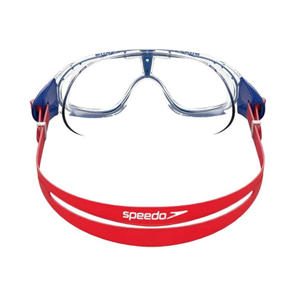 Speedo Unisex-Youth Biofuse Rift Swimming Goggles | Swimming Mask | Anti-fog | Easy Adjustment | Anti-leak Goggles, Lava Red/Beautiful Blue/Clear, One Size