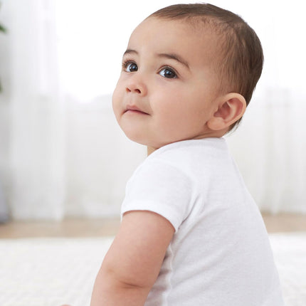 Gerber unisex-bebé Paquete de 8 bodies de manga corta, blanco liso, 0-3 meses