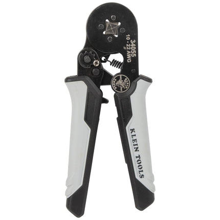 Klein Tools 34055 Ferrule Crimping Tool, Square Crimper Pliers for 10 to 22 AWG Wire Terminals, Built-in Adjustable Ratchet, for Electrical Work