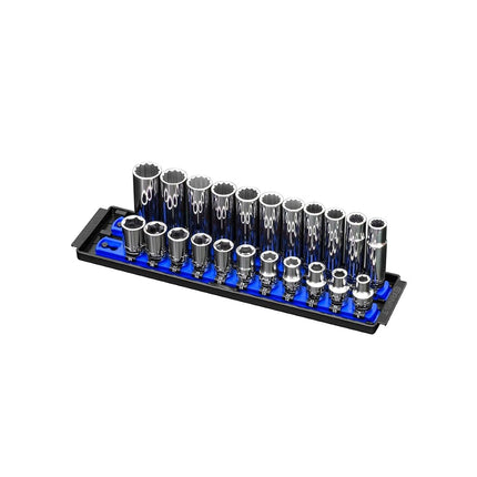 Ernst Manufacturing Twist-Lock Socket Boss Premium 2-Rail 1/2-Inch-Drive Socket Organizer, 13-Inch, Blue (8497)