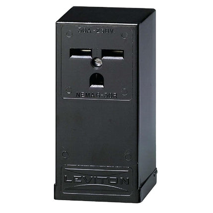 Leviton 5376 30 Amp, 250 Volt, Surface Mounting Receptacle, Straight Blade, Industrial Grade, Grounding (Black)