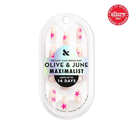Olive & June Maximalist Instant Mani Press-On Nails (Glue) | 42 Fake Nails, 21 Sizes | Non-Toxic, Long-Lasting Big, Bold Gorgeous Realistic Look | Salon-Quality | Medium, Almond | Neon Star Mixed Pack