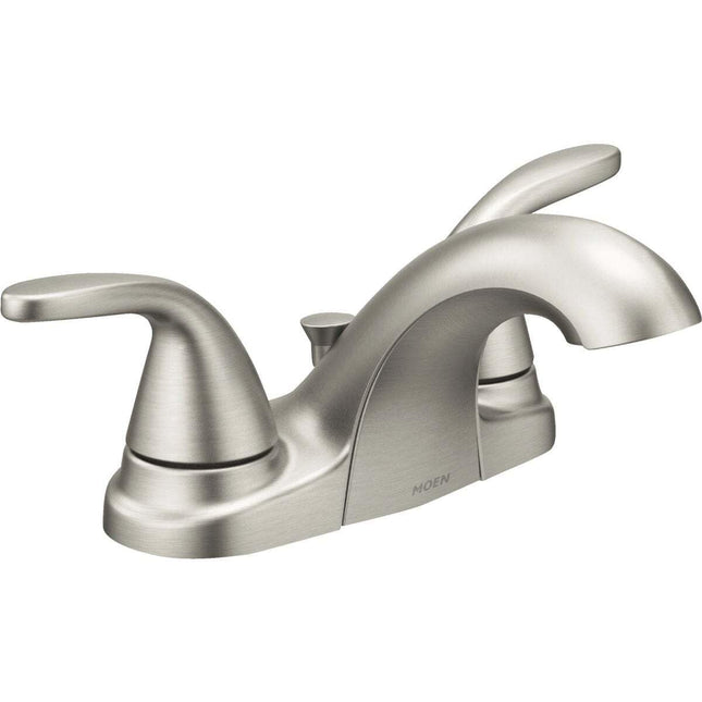 Robinet de salle de bain à 2 poignées Moen 84603SRN Adler 4 po. entraxe, à bec bas, en nickel brossé anti-taches