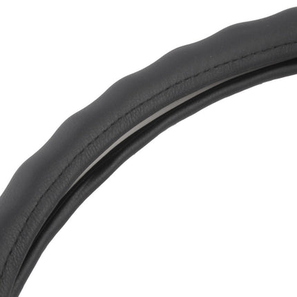 BDK SW-899-LK Black Leather Car Steering Wheel Cover Large Size 15.5 to 16 inch, Easy Installation