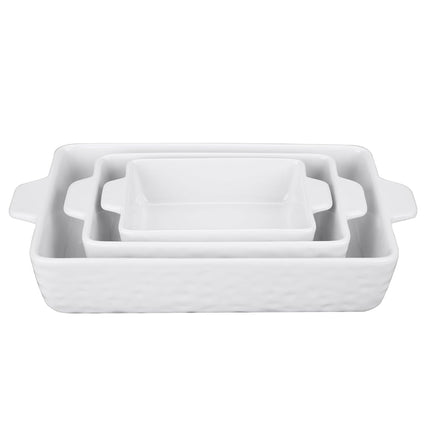 GarveeHome Baking Dishes Set of 3, Ceramic Bakeware Set with Handles, Porcelain Baking Pan Casserole Dishes for Oven and Microwave, Deep Lasagna Pan for Baking, Cooking, Wedding Gift - White
