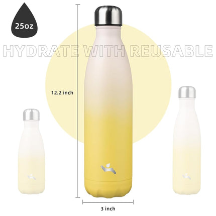 Konokyo Insulated Water Bottles,25oz Double Wall Stainless Steel Vacumm Metal Flask for Sports Travel,Lemon