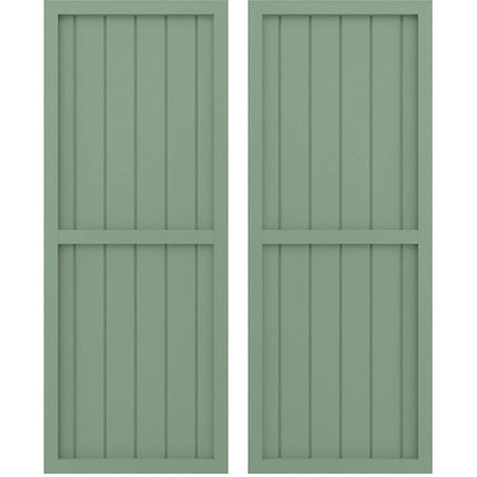 Ekena Millwork ARW101BF621X33TGH Americraft Six Exterior Real Wood Two Equal Panel Framed Board-n-Batten Shutters (Per Pair), 21"W x 33"H, Track Green