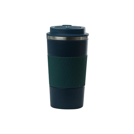 Taza de café de viaje Dominica de 18 oz. con tapa abatible y funda de silicona