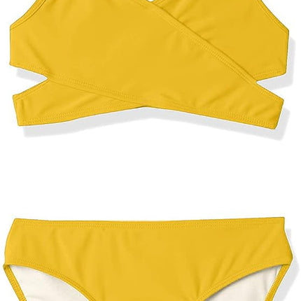 Kanu Surf Girls' Coral Reef Beach Sport Wrap Around Bikini 2-Piece Swimsuit, Solid Yellow, 12