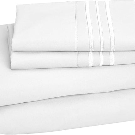 CELINE LINEN 4-Piece Bed Sheet Set with Deep Pockets, Queen White