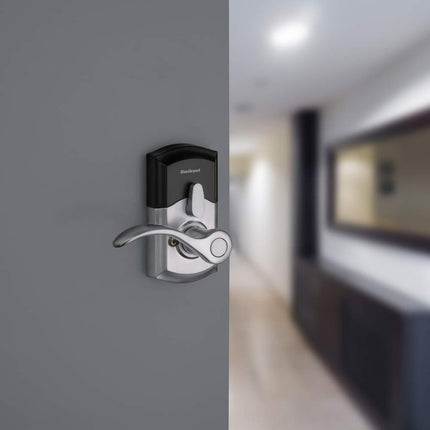 Kwikset SmartCode 955 Electronic Lever Door Lock Deadbolt with Pembroke Door Handle Lever Featuring SmartKey Security in Satin Chrome