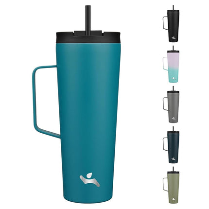 Konokyo Insulated Tumbler with Handle and Straw, 26 OZ Travel Coffee Mug Stainless Steel Cup Metal Water Bottle,Blue