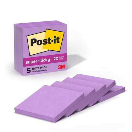 Post-it Super Sticky Notes, 2X Sticking Power, 3 in x 3 in, Mulberry, 5 Pads/Pack (654-5SSCG)