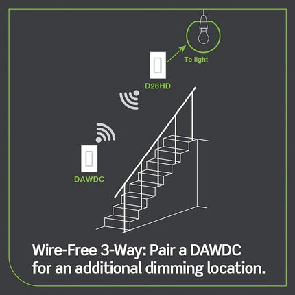 Leviton Decora Smart Dimmer Companion en Cualquier Lugar, Agregue Control de Encendido/Apagado/Atenuación/Intensidad de 3/4/5 Vías sin Cables a los Atenuadores Decora Smart Wi-Fi de 2.ª generación, DAWDC-1RW, Blanco
