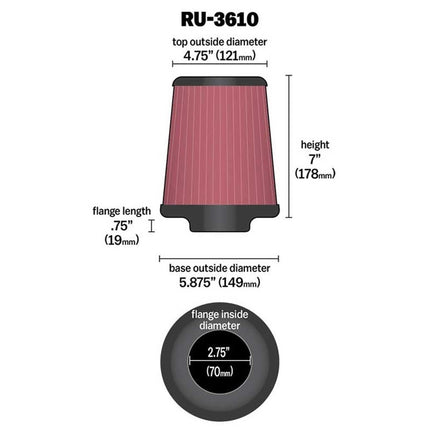 K&N Filters RU-3610 Car and Motorcycle Universal Rubber Filter