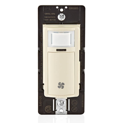 Interrupteur de commande de ventilateur et de capteur d'humidité mural Decora Leviton, 1/4 HP, qualité résidentielle, unipolaire, amande claire, DHS05-1LT