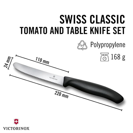 Victorinox 6-Piece Wavy Edge Steak and Tomato Knife, Round Tip, Black, 6.7833.6