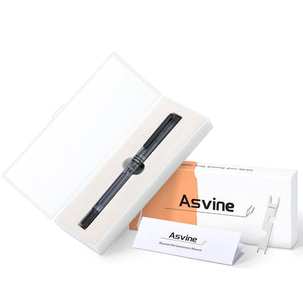 Asvine V200 Titanium Fountain Pen Vacuum Filling, Matte Black Bock Fine Nib Transparent Acrylic Smooth Writing Pen Case Set