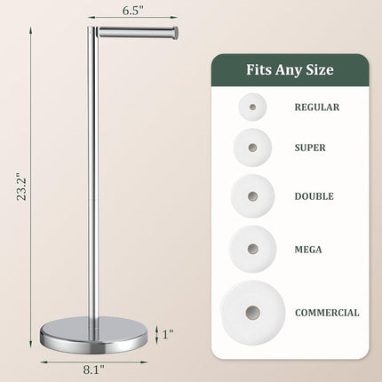 Toilet Paper Holder Stand, Freestanding Tissue Roll Holder for Bathroom, Rustproof Toilet Paper Stand Storage for 4 Rolls, 304 Stainless Steel and Anti-Slip Weighted Base, Chrome