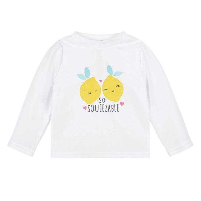 Gerber Girls' Baby Toddler Long Sleeved Rashguard Swim Bathing Suit Set, White Yellow Lemons, 5T