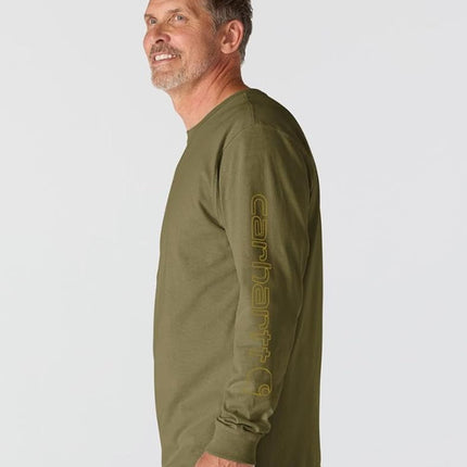 Carhartt Men's Loose Fit Heavyweight Long-sleeve Logo Sleeve Graphic T-shirt, Dark Bronzed Green Heather, XXXL Tall