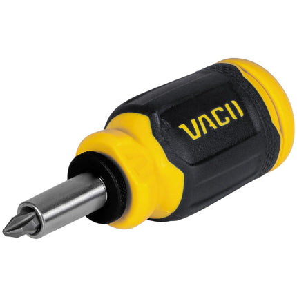 VACO VAC1080 Multi-Bit Stubby Screwdriver, Impact Driver, 8-in-1 Adjustable Magnetic Tool with Phillips, Slotted, and Square Bits