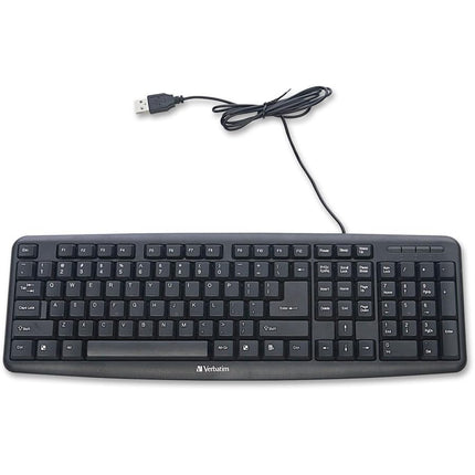 Verbatim Slimline Wired Keyboard USB Plug-and-Play Numeric Keypad Adjustable Tilt Legs Corded Full-Size Computer Keyboard Compatible with PC, Laptop - Frustration Free Packaging Black 99201