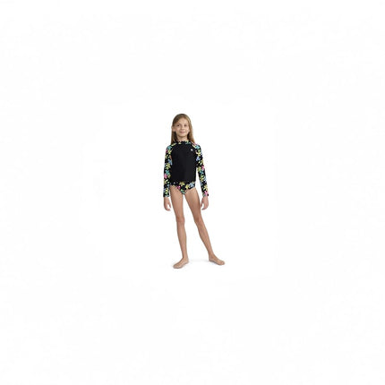 Maillot de bain deux pièces Hurley à manches longues pour filles, protection solaire, noir/motifs floraux, 6