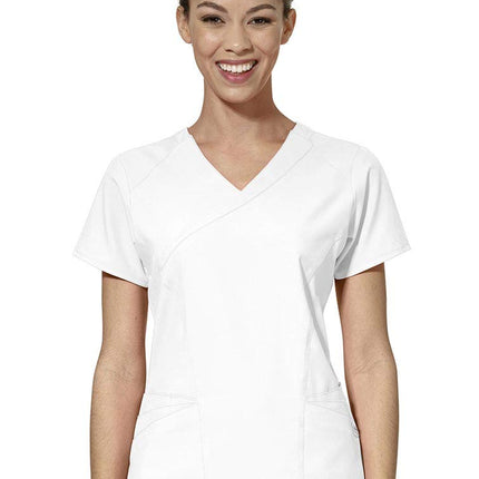 WonderWink 6455XWHIT2X W123 Women's Mock Wrap Top, White, Extended-2X Size