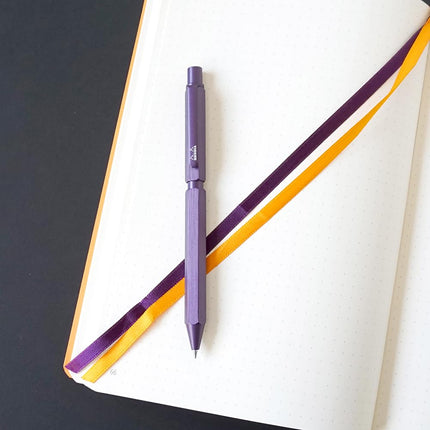 RHODIA 9340C - 3 in 1 scRipt Multipen 2 Ballpoint Pens 0.5 mm Black & Red + 1 Graphite Mechanical Pencil 0.5 mm - Hexagonal Body in Orange Brushed Aluminium - Refillable - Eraser Under the Push Button