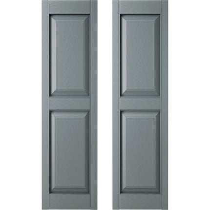 14.5 in. W x 33 in. H Builders Edge, TailorMade Two Equal Panels, Raised Panel Shutters, Includes MaSChing Installation Spikes (Per Pair), 419 - Storm Cloud