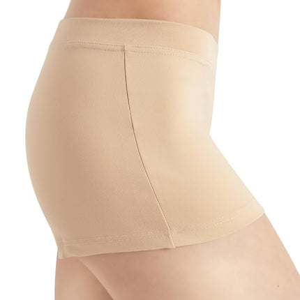 Capezio Boy Cut Low Rise Shorts, TB113 Mini Yoga Shorts for Women, Micro Short Activewear for Dance, Workouts, Gym, Exercise, Hot Pants, Nude, Medium