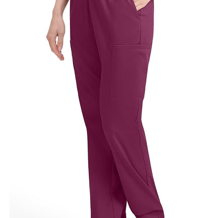 Dickies EDS Signature Scrubs for Women, Elastic Waist Pull-On Cargo Pants for Women in Soft Brushed Poplin 86106, Wine, S Petite