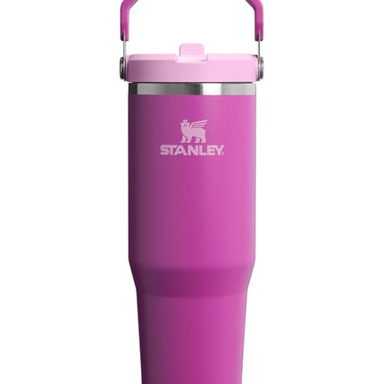 Vaso STANLEY IceFlow 2.0 con asa y pajita abatible de 887 ml | Tapa giratoria y pajita abatible | Botella de agua a prueba de fugas | Acero inoxidable con aislamiento | Sin BPA | Dark Blossom