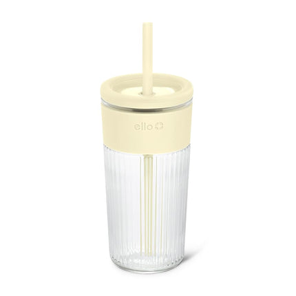 Ello Ava 18oz Glass Tumbler with Straw and Lid for