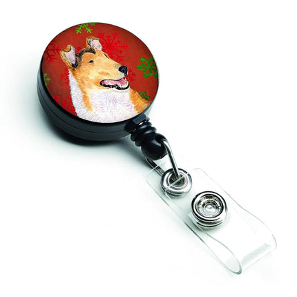Caroline's Treasures Collie Smooth Red Green Snowflake Christmas Retractable Badge Reel, Multicolor (SS4677BR)