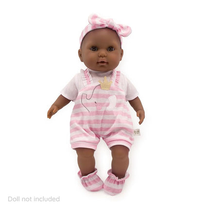 Berenguer Pink Stripes and White Overall Shorts, Headband and Booties.