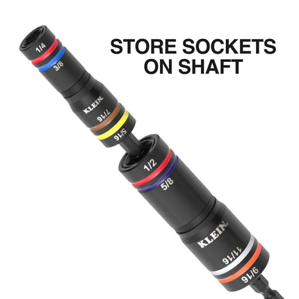 Klein Tools 656QS KNECT Quad Socket, 24 Sizes in 6 Sockets, 4-in-1 Color Coded SAE and Metric Impact Rated, Deep-Well Heavy-Duty, 1/4-and 3/8-Inch Drive, 3-1/2-and 6-1/2-Inch Shaft