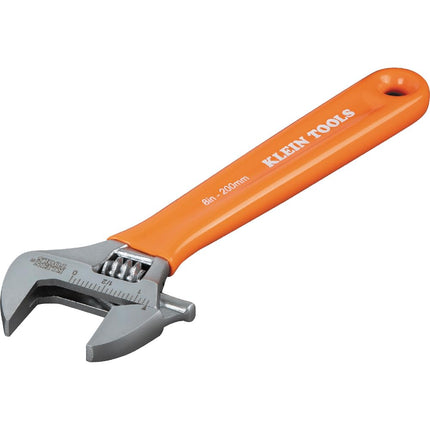 KLEIN TOOLS O5078 Adjustable Wrench, Precision Forged 1 1/2-Inch Extra-Capacity Jaw, SAE and Metric Scales, Plastic-Dipped Handle, 8-Inch