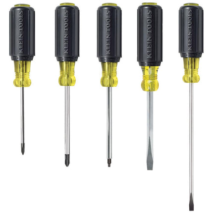 Klein Tools 80031 Screwdriver Set, 5-Piece Kit Includes 2 Slotted, 2 Phillips and 1 Square Tip Screwdriver, Cushion Grip Comfort